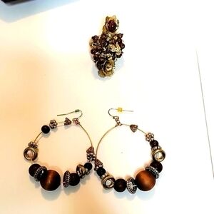 Vintage earrings and ring set, gold finish